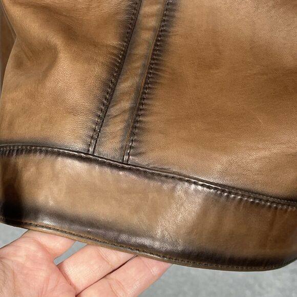 Roundtree Yorke Genuine Lambskin Men’s Lg Burnished Leather Jacket Brown Cognac - Picture 9 of 16